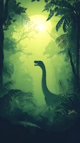 Moonlit jungle hushes while a lone dinosaur listens upward