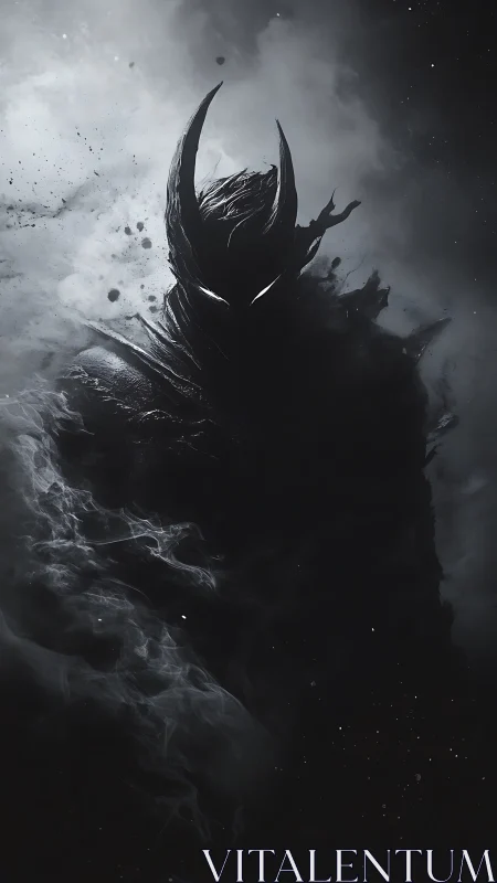 Shadowed horned wraith rises calmly from swirling smoke