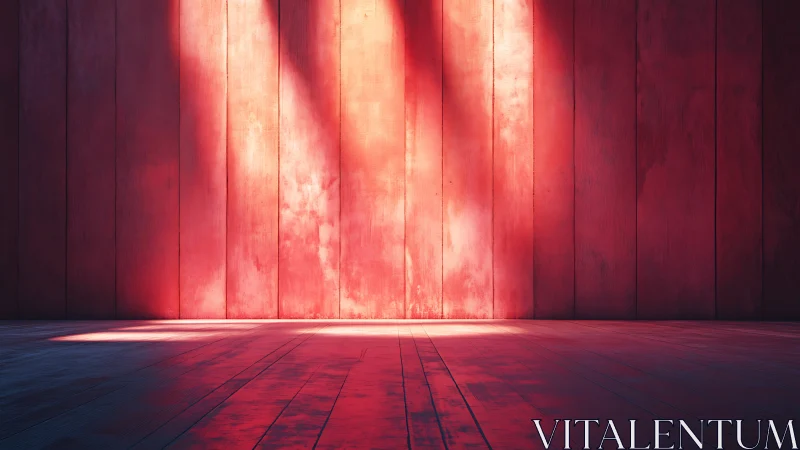 Sunlit red wooden wall casts bold shadows across floor.