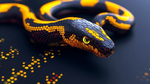 Neon serpent coils over digital embers in sleek darkness.