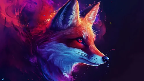 Neon vixen profile in luminous magenta and cyan vortex.