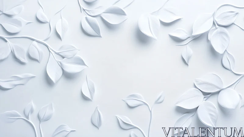 White embossed leaf branches on light minimal background.
