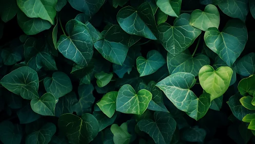 Ivy leaf canopy with luminous venation and tonal gradients.