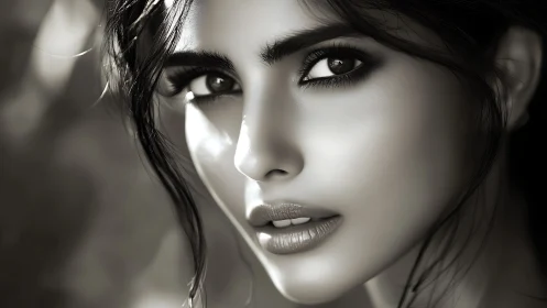 Monochrome digital portrait isolates intense female gaze