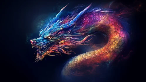 Chromatic dragon profile in luminous digital nebula coils.