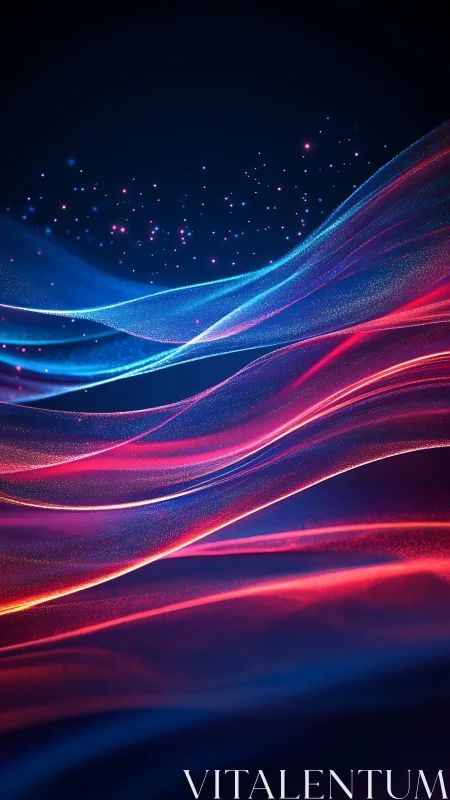 Digital painting of luminous dual-color plasma waveforms.