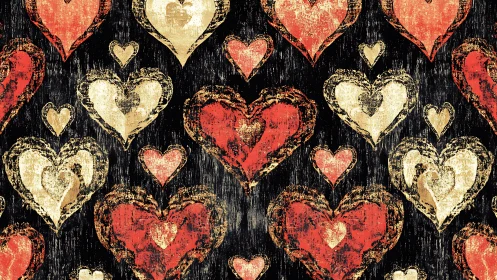 Ornate Valentines Hearts on Black Distressed Wood.