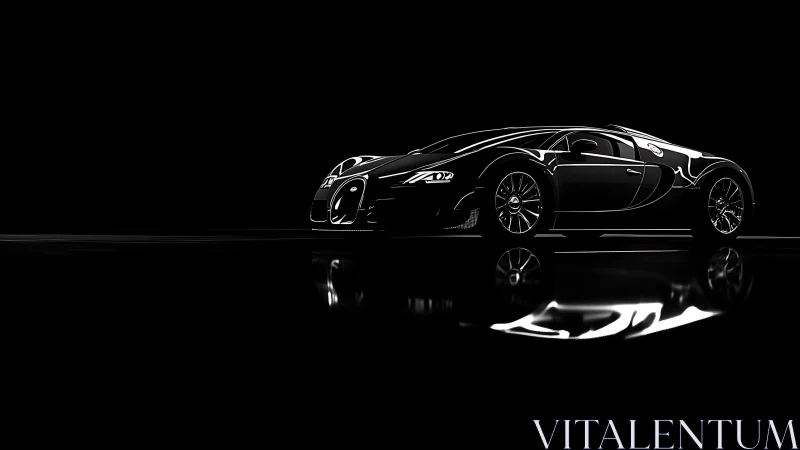 Black supercar rendered in high-contrast reflective studio