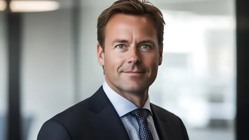 Confident business professional in bright modern office portrait.