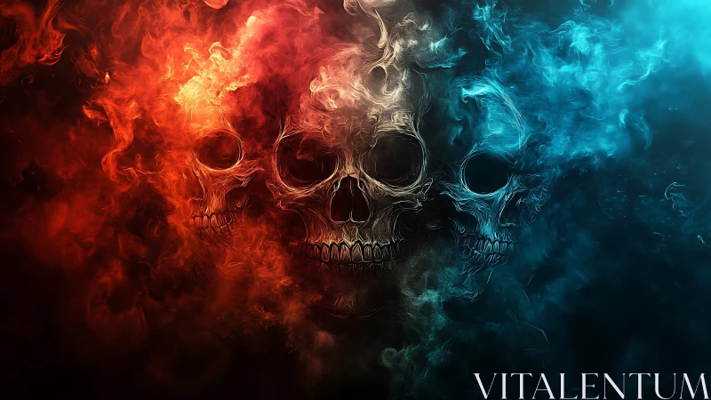 Triad of spectral skulls swirling through fire and frost.