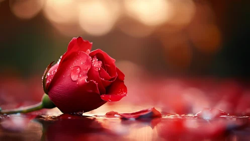 Crimson Rose with Water Droplets: Macro Floral Photography.