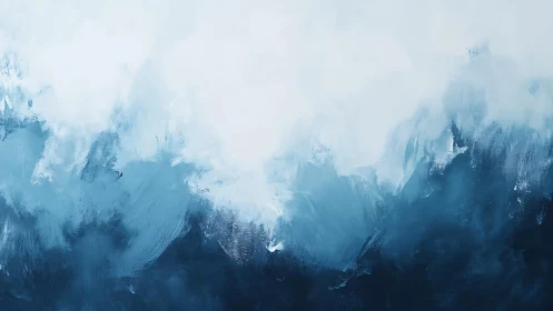Abstract ocean waves in blue and white contemporary painting.