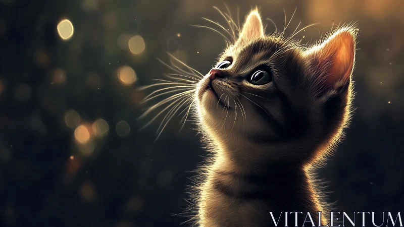 Luminous Dreamer: Cat Gazing Skyward with Golden Wonder.
