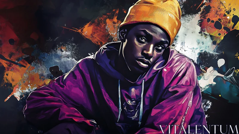 Urban portrait radiates attitude against abstract graffiti backdrop.