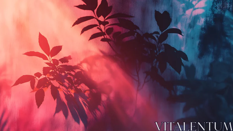 Leaf shadows cross gradient wall under soft evening light