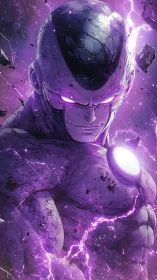 Plasma-charged alien warlord amid fracturing violet singularity.