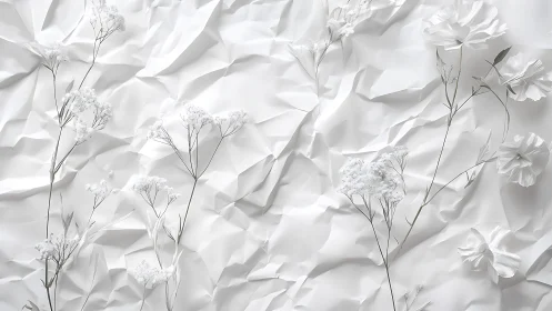 Monochromatic floral composition with textured fabric backdrop.