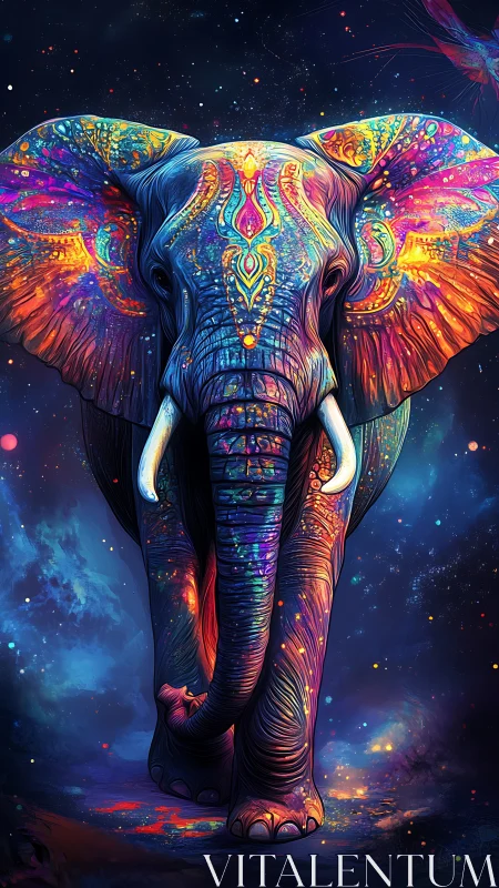 Chromatic cosmic elephant rendered in luminous spectral detail.