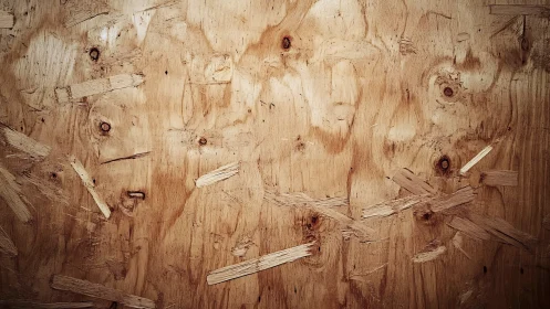 Close-up OSB plywood surface with knots and splintered grain