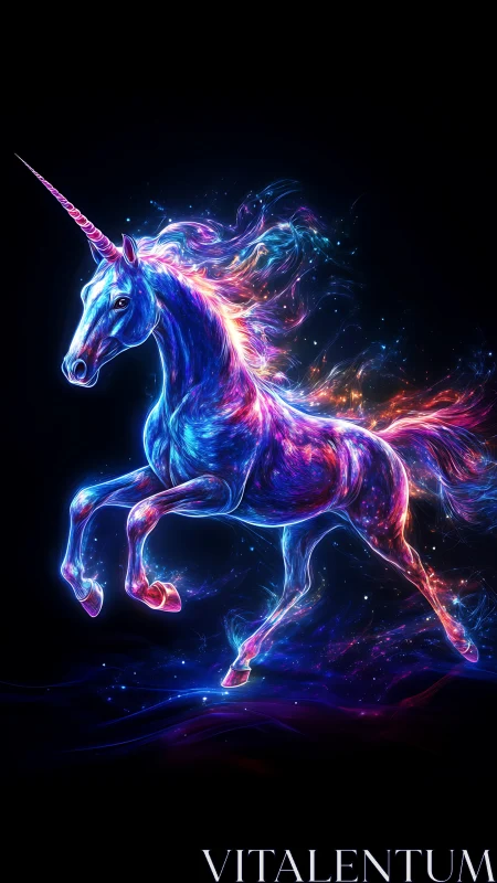 Luminous cosmic unicorn galloping through swirling starlight.