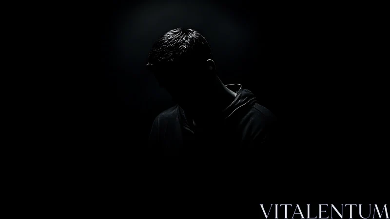 Rim-lit male silhouette in extreme low-key portrait lighting setup