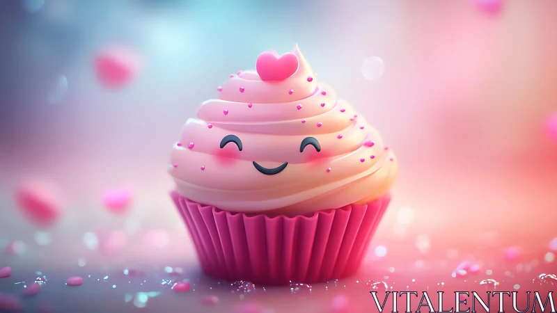 Whimsical 3D Cupcake with Heart Topper and Sparkle Details.