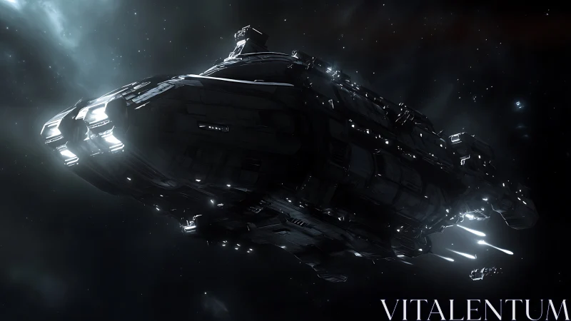 Massive warship cuts through deep space with radiant thrusters.