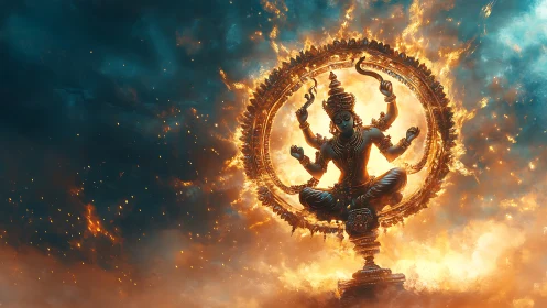 Celestial Nataraja dances in a storm of sacred cosmic fire