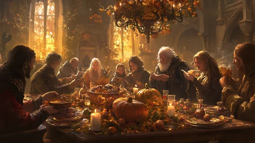 Golden autumn feast gathers friends around a glowing table