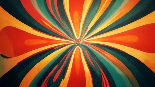 Radial abstract ribbons burst with warm retro contrast.