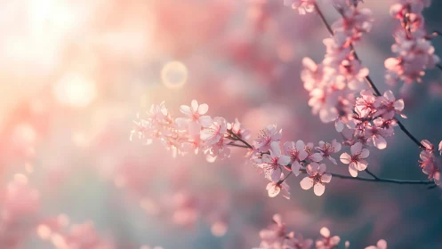Cherry blossom branches with shallow depth of field and diffused background light