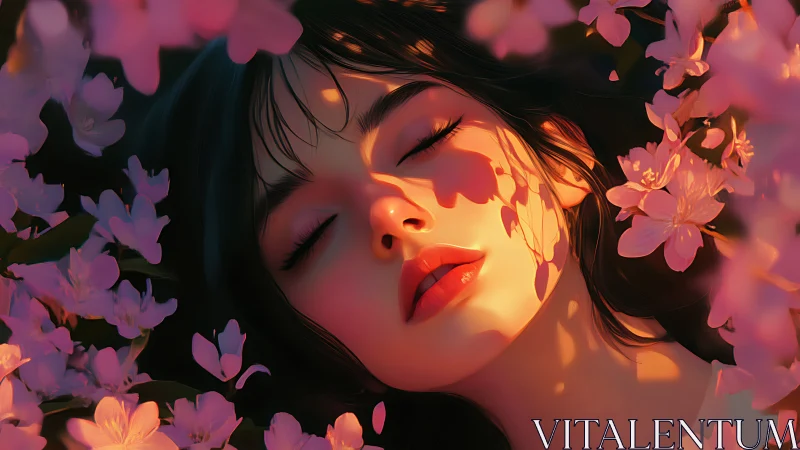 Sunlit petals cast soft shadows across a serene portrait