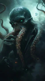 Eldritch sea overlord rises through swirling abyssal mist.