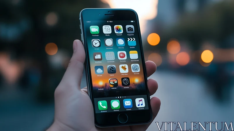 Modern smartphone displaying vibrant app interface at golden hour