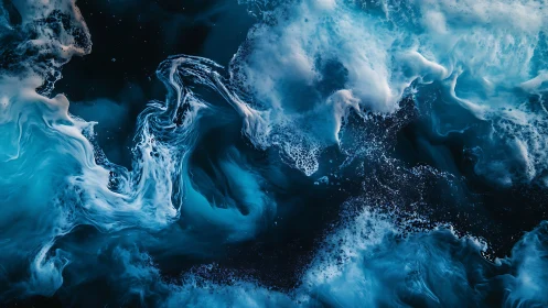 Electric teal surf swirls in a dramatic abstract seascape