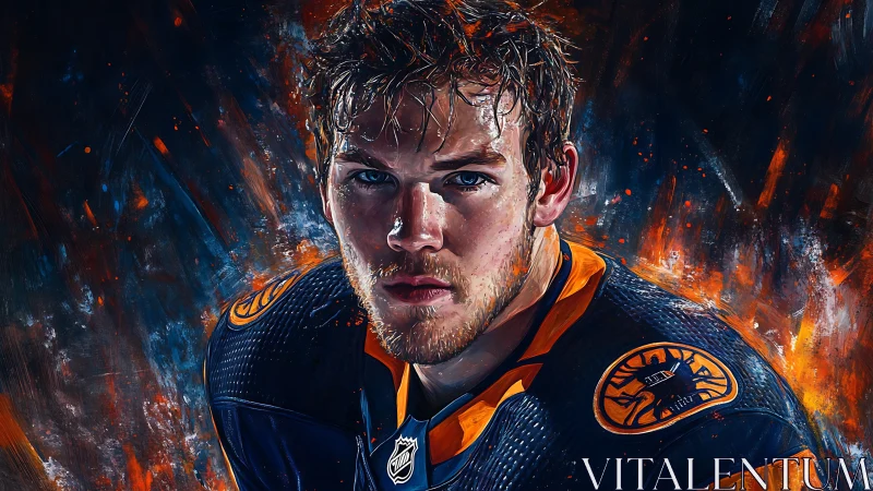 Fiery digital portrait captures intense focus of ice hockey star