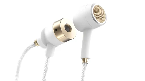 Premium White In-Ear Earbuds With Gold Metal Accents