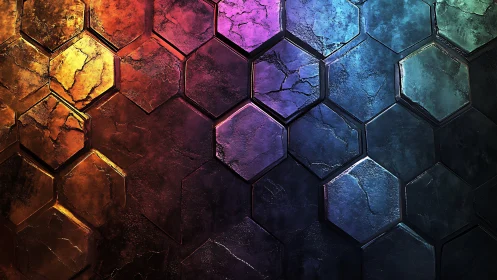 Hexagonal prismatic wall under radiant spectrum lighting.