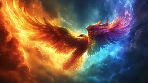 Majestic Phoenix Rising in Fiery and Ethereal Fantasy Art.