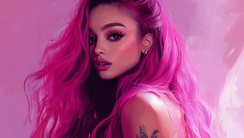 Vivid pink-haired girl gazes back with bold, dreamy poise