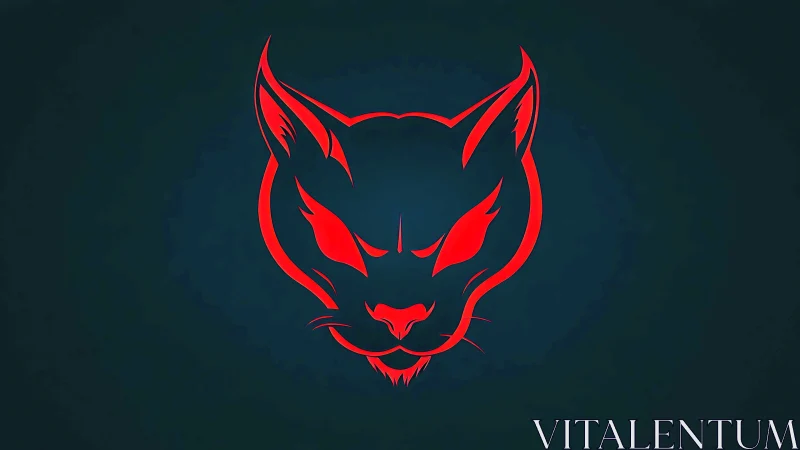 Red feline head outline on dark background in profile view.