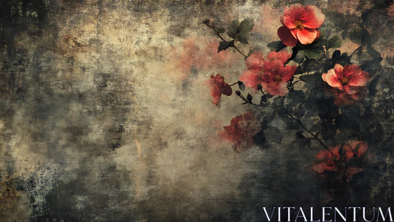 Weathered Coral Roses Against Textured Decay.