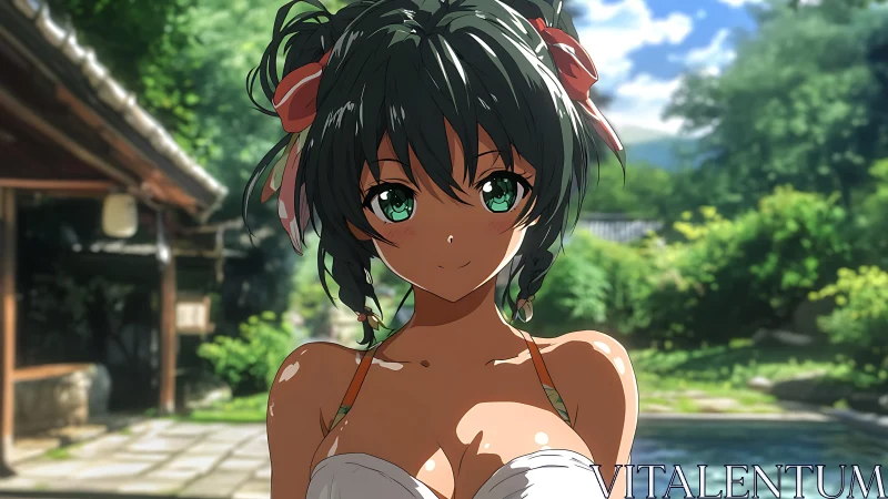 Sunlit anime portrait uses strong rim lighting and shallow depth