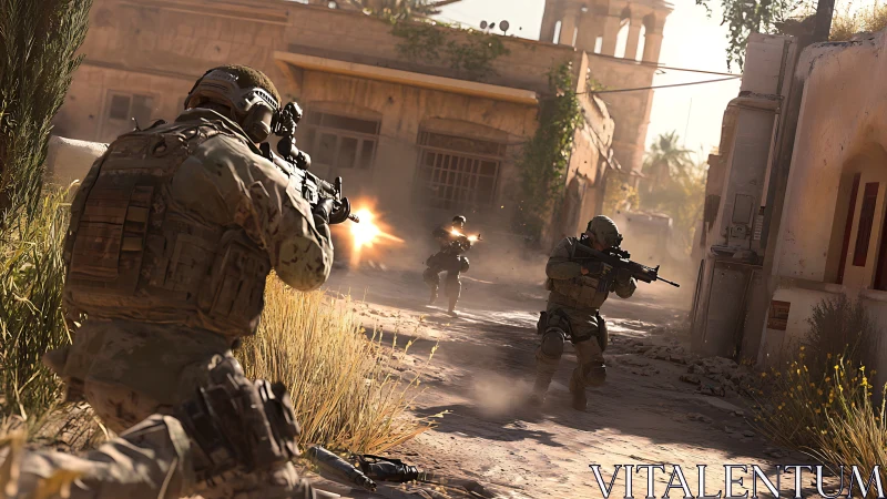 Tactical FPS squad advances under dynamic muzzle flash lighting effects