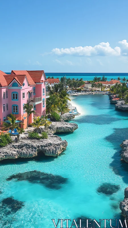 Pink Villa Overlooking Crystalline Turquoise Waters.