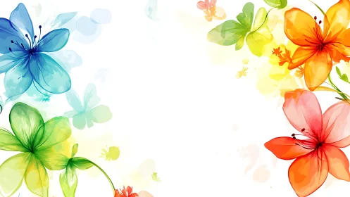 Vibrant watercolor flowers framing bright white space.