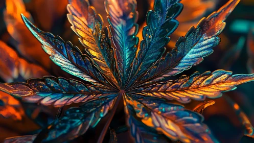 Prismatic leaf glow in rich teal and ember orange light.