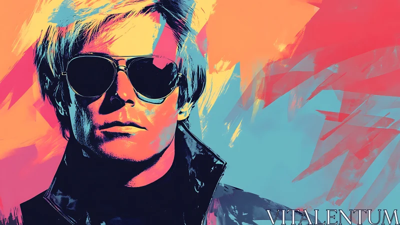 Colorful pop art portrait of man in sunglasses and coat.