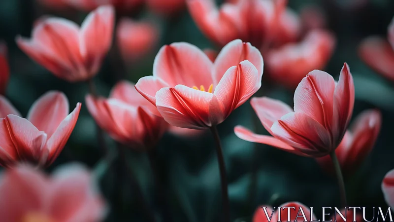 Red Tulips Glowing in Soft Sunlight with Blurred Garden
