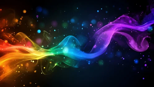 Spectrum light trails on dark background in digital art.